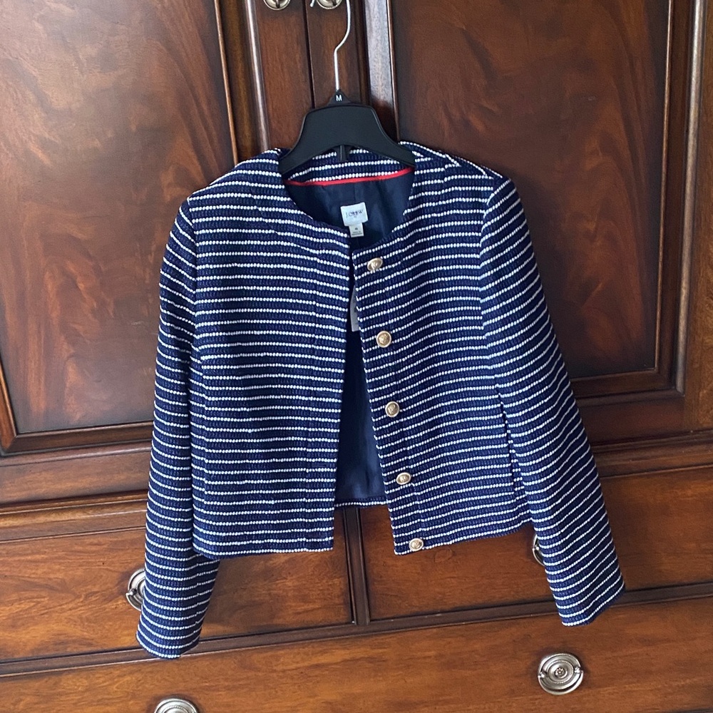 J. Crew Navy and White Summer Stripes Blazer with Gold Buttons Nautical stripes